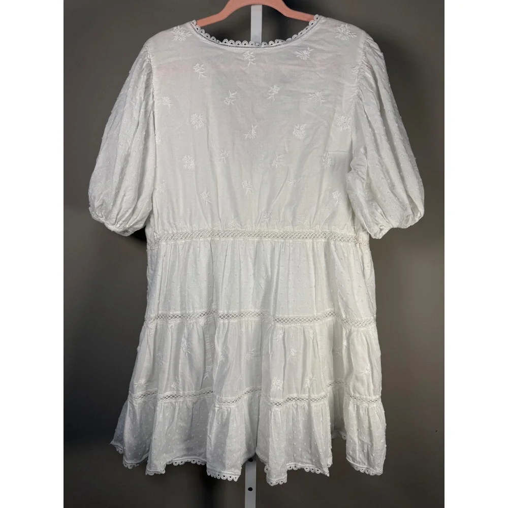 Abercrombie & Fitch White Embroidered Tiered Mini Dress Boho Cottagecore XL - Picture 10 of 11